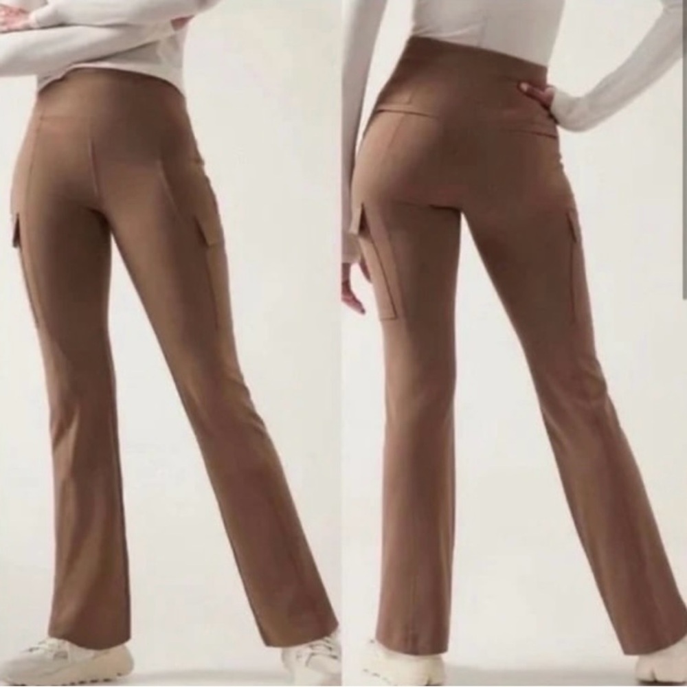 Athleta Delancey Straight Cargo Pant Woman Size L Rustic Beige Brown Active Work